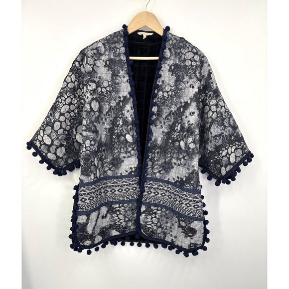 Soft Surroundings Jackets & Blazers - Soft Surroundings Jubilee Faux Fur Lined Quilted Pom Pom Fringe Jacket Blue L/XL